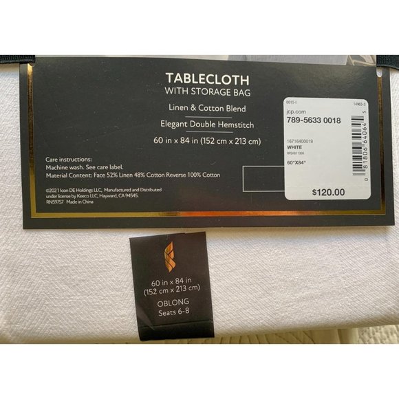 New Linen Cotton White Tablecloth Fieldcrest Rectangle 60" x 84" Herringbone - Picture 5 of 7